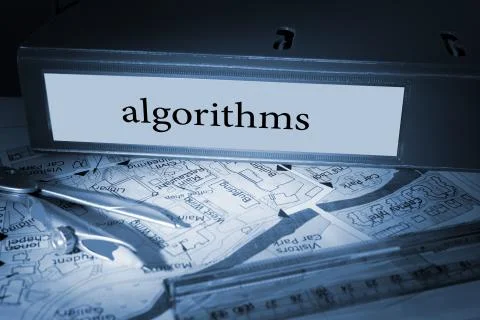 Algorithms on blue business binder Foto stock