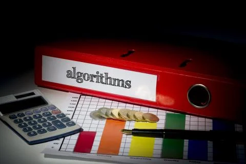 Algorithms on red business binder Foto stock