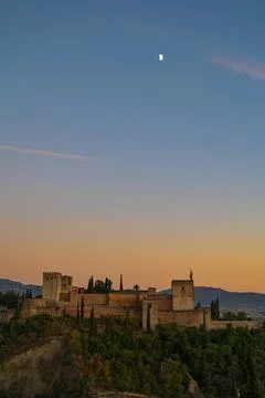 Alhambra below the half moon Stock Photos