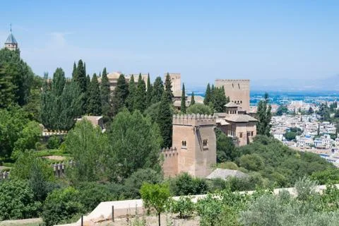 Alhambra between trees Stock Photos