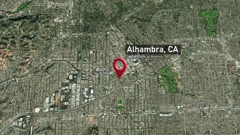 Alhambra City Map Zoom (CA, USA) from Space to Earth Video stock 295353813