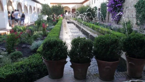 Alhambra inside, fountain in Alcazaba Stock Footage 78037729