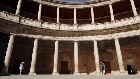 Alhambra inside the palace of Charles V Stock Footage 78037780