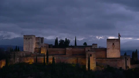 The Alhambra at night Video stock 36037731