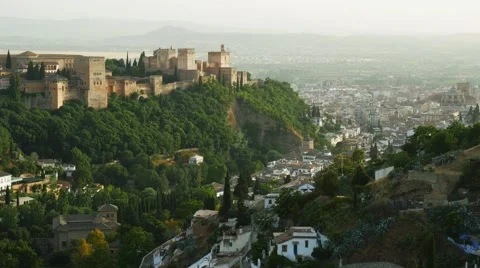 Alhambra palace and fortness complex. Granada, Spain. Pamoramic shot, 4K Stock Footage 68387180