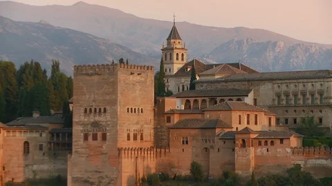 Alhambra Palace, Granada :  static  long shot of the Royal Palace complex Stock Footage 87518720