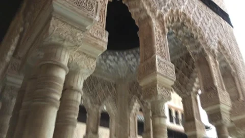 Alhambra Palace: Islamic Pillar &amp; Pattern, Granada, Spain Stock-Footage 252604007