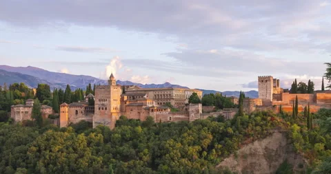 Alhambra palace on top of the hill timelapse, Granada, Andalucia, Spain Stock Footage 136629161