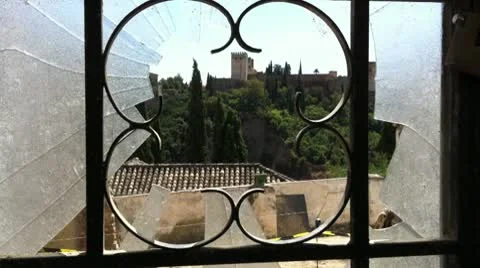 Alhambra Through Broken Glass Window Stock Footage 10728986