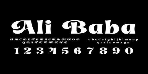 Ali Baba Lettering Typography Vector – Decorative Oriental Word Art Stock Illustration