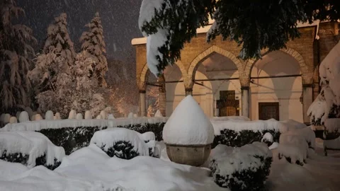 Ali Pasha Mosque Exterior During Winter in Sarajevo, Bosnia and Herzegovina Stock Footage 341961139