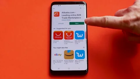 Alibaba mobile application is installed on a smartpho Stock Footage 151683603