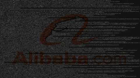 Alibaba.com logo made of source code on computer screen. Editorial loopable Stock Footage 92020710