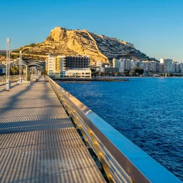 Alicante castle seen from the seafront Stock Photos