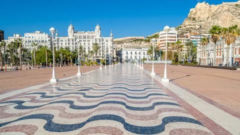 Alicante cityscape from the seafront Stock Photos