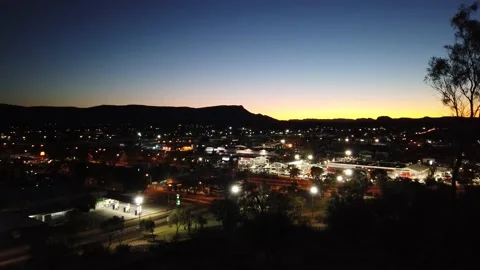 Alice Springs aerial view at night Stock Footage