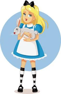 Alice in Wonderland with Her White Rabbit Vector Stock Illustration