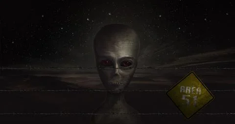 Alien, 3d illustration, UFO, zone 51 Stock Illustration