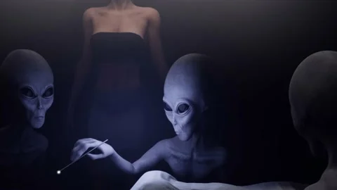 Alien Abduction by Grey Aliens on a Ship with Hybrid  Stock Footage 227158918