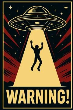 Alien Abduction Warning Poster Retro Style Illustration 스톡 일러스트