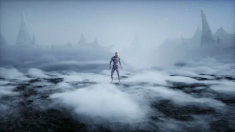Alien on alien planet. Mars surface. UFO concept. Realistic 4k animation. Stock Footage 160943750