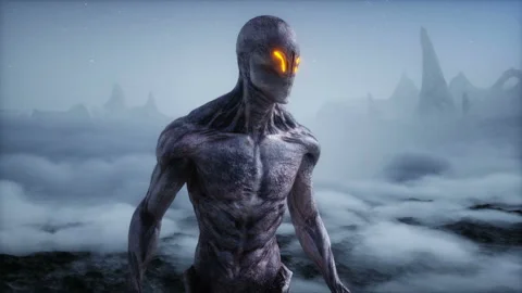 Alien on alien planet. Mars surface. UFO concept. Realistic 4k animation. Stock Footage 160973322