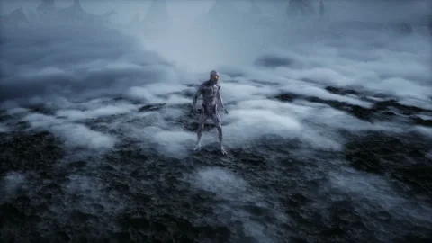 Alien on alien planet. Mars surface. UFO concept. Realistic 4k animation. Stock Footage 160973502