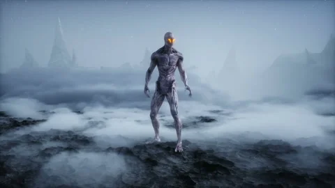 Alien on alien planet. Mars surface. UFO concept. Realistic 4k animation. Stock Footage 160973703