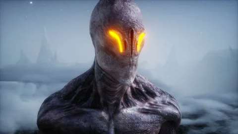 Alien on alien planet. Mars surface. UFO concept. Realistic 4k animation. Stock Footage 160974001