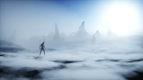 Alien on alien planet. Mars surface. UFO concept. Realistic 4k animation. Stock Footage 160974050