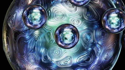 Alien alloy sphere with rolling small spheres looping 3D animation Video stock 203786848