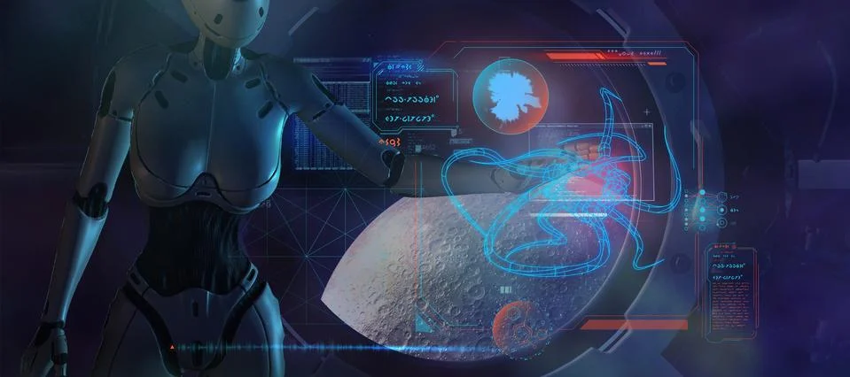 Alien analyzes data about a new organism. Stock Illustration