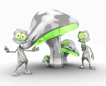 Alien and mushrooms Illustrazione stock