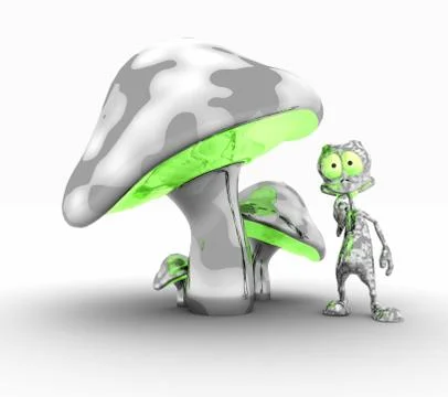 Alien and mushrooms Stock Illustration
