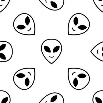Alien and UFO seamless pattern. Pop art print in 1990's art style. Modern des イラスト素材