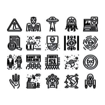 Alien and unidentified flying object icons collection Stock Illustration