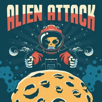 Alien astronaut attack with laser guns Stock Illustration