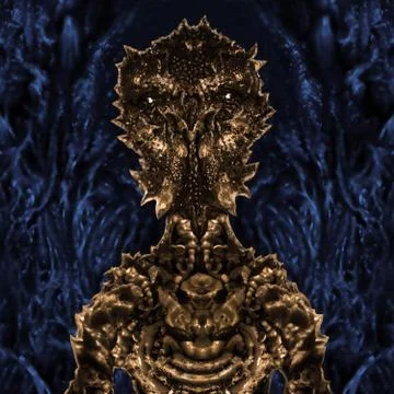 Alien astronaut sits inside his ship. Science fiction illustration in bionic Stock Illustration