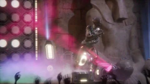 Alien audience cheers for queen mummy’s rock performance Stock Footage 293984278