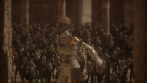 Alien audience enchanted by the mummy queen’s opening dance Stock Footage 293634365