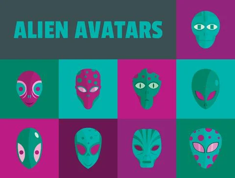 Alien avatars, flat style 스톡 일러스트