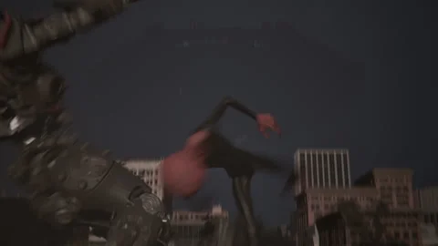 Alien battle with giant robot and UFO in the city sky Stock Footage 288565377