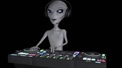 Alien behind the DJ's control panel, video camera moves 動画素材 61396211