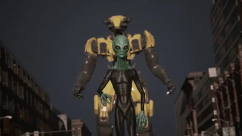 The alien behind him is a sci-fi mech Stock-Footage 287212827