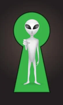 Alien behind the keyhole Stock Illustration
