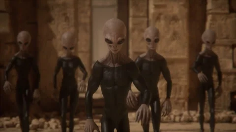 Alien Beings Enter the Temple Gate to Fulfill an Ancient Pharaonic Legend Stock Footage 291539195