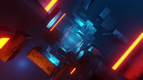 Alien blocks tunnel video loop Stock Footage 165599665