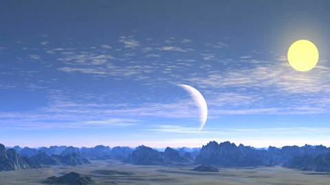 Alien Blue Moon in the Clouds Stock Footage 130485439