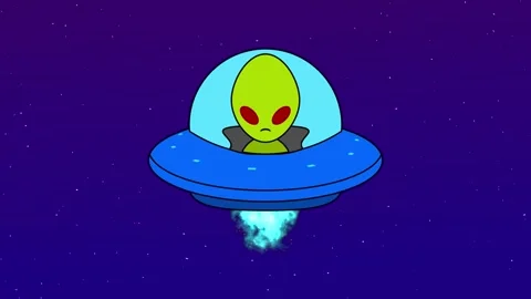 Alien in Blue UFO Flying Through Space Stock Footage 293875747