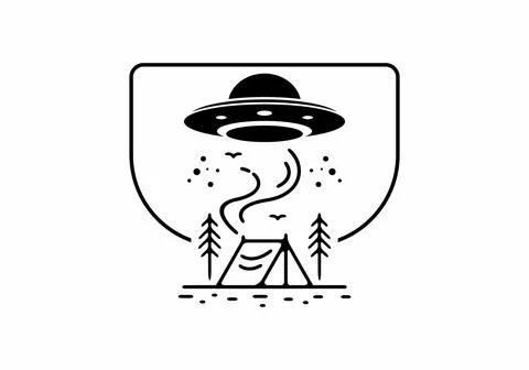 Alien camp area line art illustration 스톡 일러스트